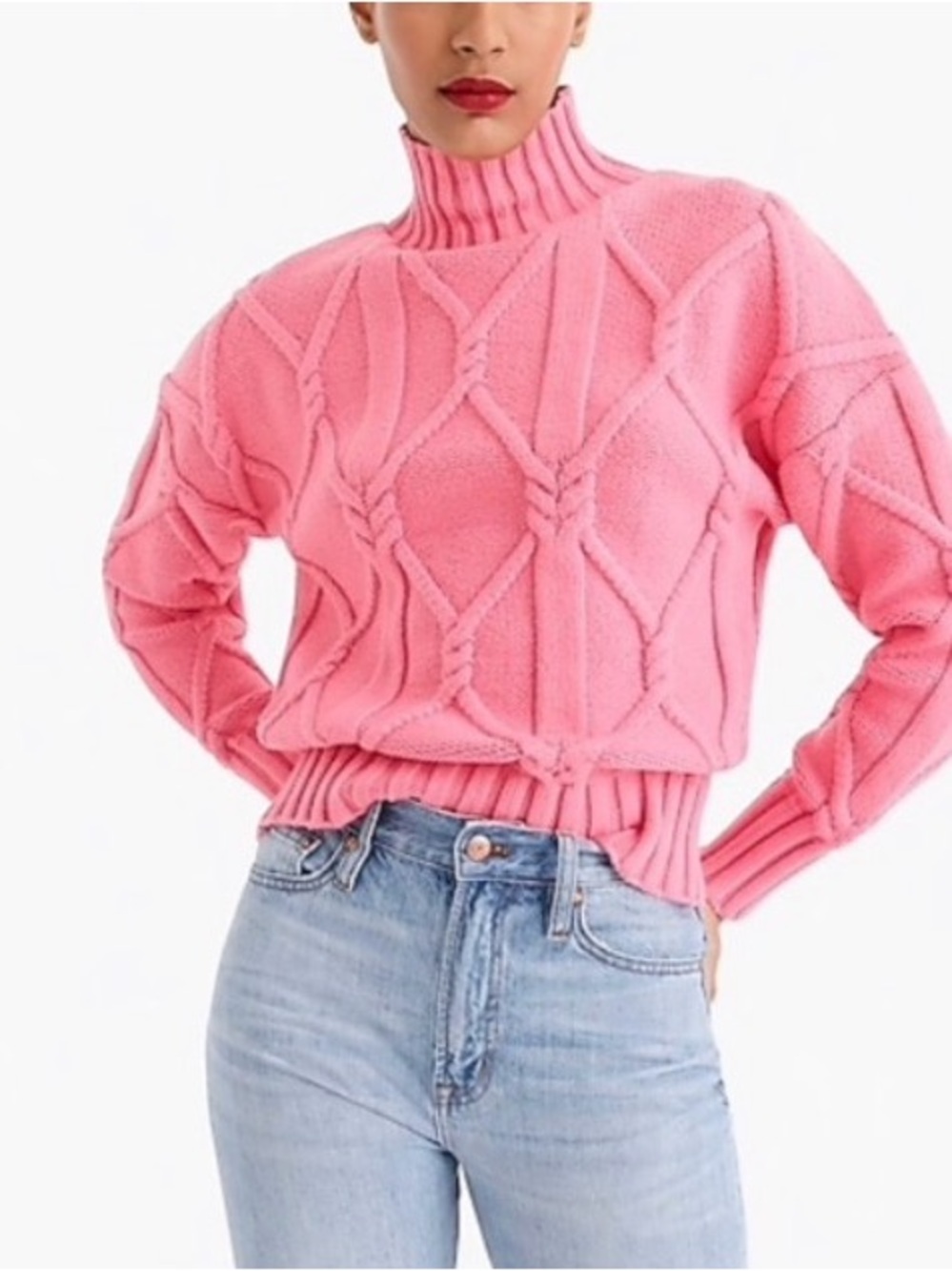 J. Crew Collection Mock Neck Cable Knit Sweater in Bright Pink size XS
